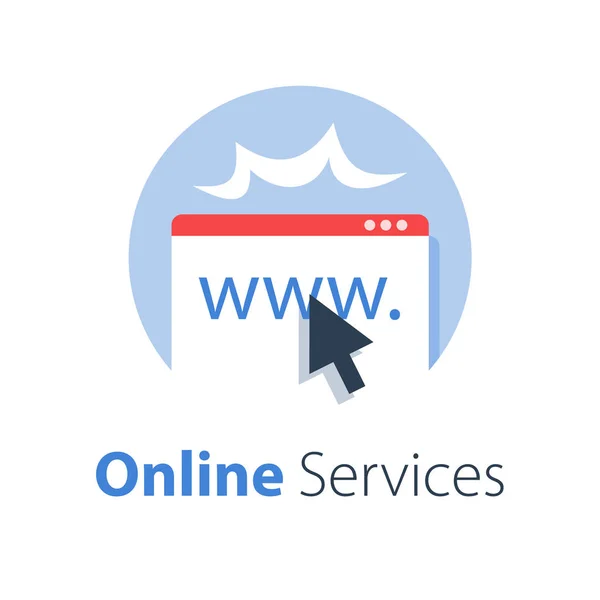 Çevrimiçi hizmetler, web sayfası ve imleç, erişim sağlamak — Stok Vektör