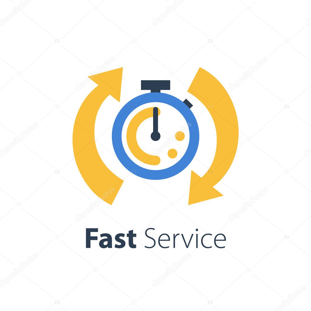 Fast time, stop watch speed, quick delivery, express and urgent services