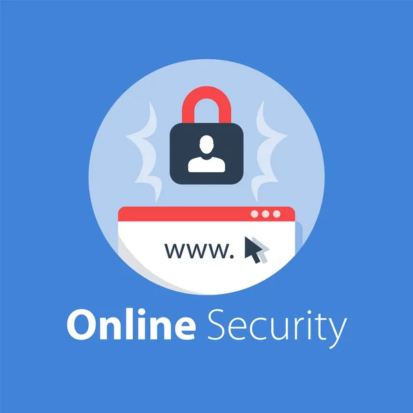 オンラインセキュリティ、安全なインターネットアクセス、ウイルス対策ソフトウェア、データ保護 — ストックベクタ