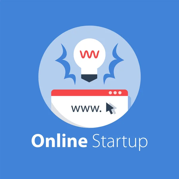 Negócios on-line, inicialização da internet, ideia lâmpada — Vetor de Stock