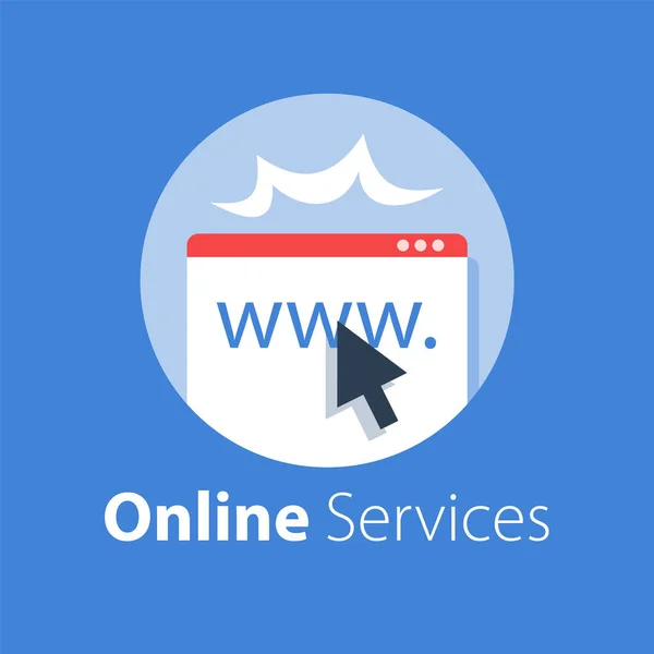 Çevrimiçi hizmetler, web sayfası ve imleç, erişim sağlamak — Stok Vektör