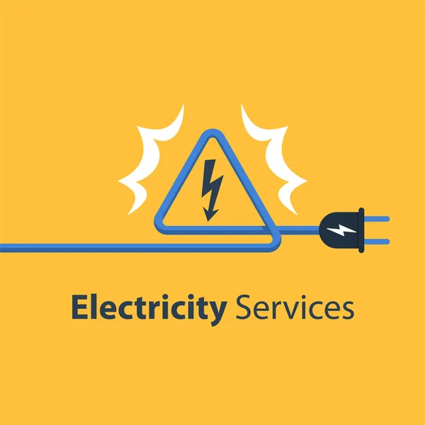 Elektriciteitsdraden en hoogspannings teken, reparatie en onderhoud — Stockvector