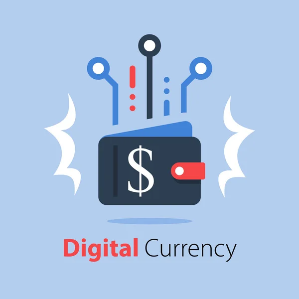 Carteira criptográfica, tecnologia financeira, pagamento on-line, moeda digital — Vetor de Stock