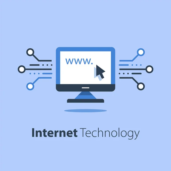 Conteúdo on-line, software de computador, página web e cursor, fornecer acesso — Vetor de Stock