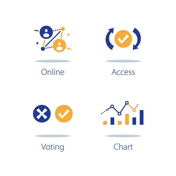 Votación en línea, recopilación y procesamiento de datos personales, pruebas del sistema, análisis de información — Vector de stock