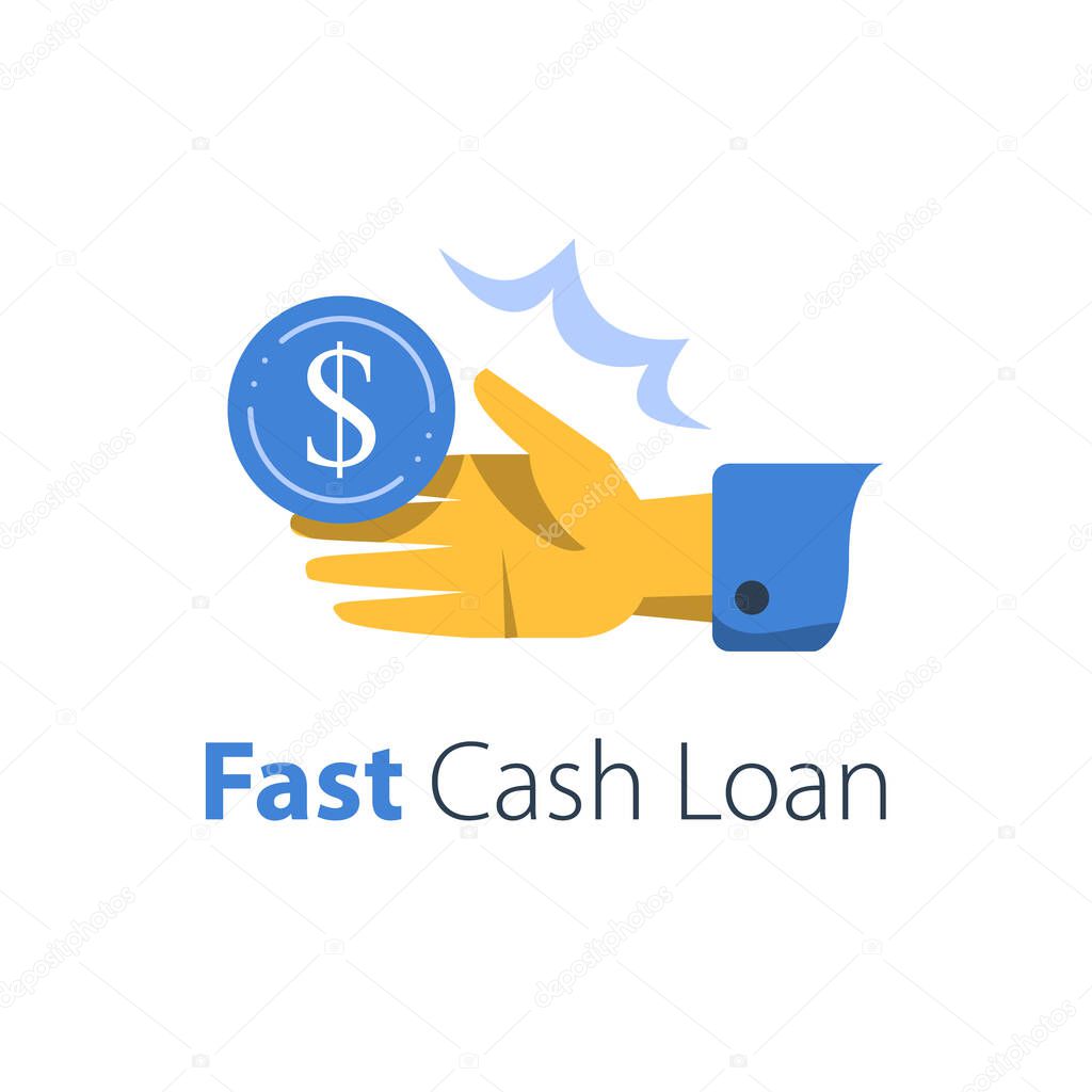 Fast cash loan, credit approval, easy wage, open hand taking money