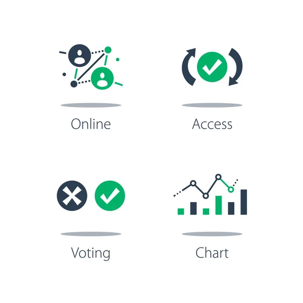 Online szavazás, személyes adatok gyűjtése és feldolgozása, rendszertesztelés, információelemzés Stock Vektor
