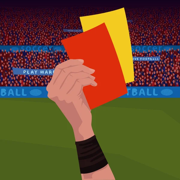 Schiedsrichter hält Rote und Gelbe Karte — Stockvektor