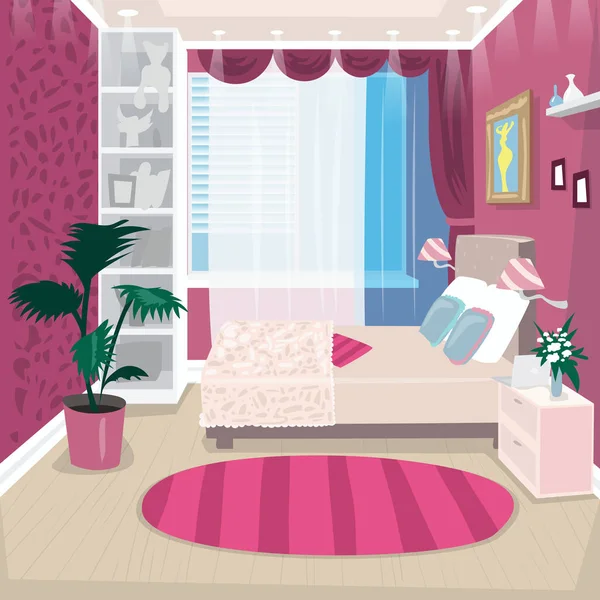 Quarto de crianças rosa vazio para menina — Vetor de Stock