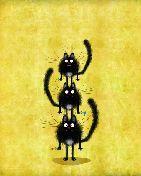 Halloween kort pyramid av svarta katter — Stockfoto