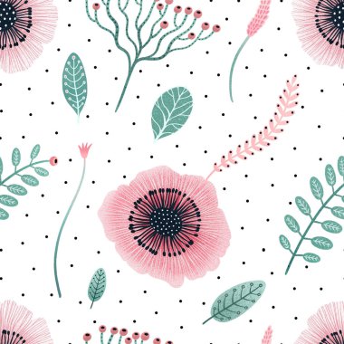 Beyaz arka plan ve benekli gelincik çiçekleri ile kusursuz çiçek deseni