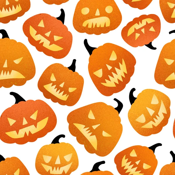 Seamless Halloween pattern with pumpkins on white background.
