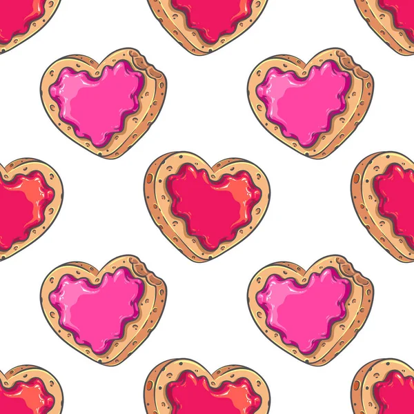 Modèle Sans Couture Biscuits Forme Coeur Fois Intact Manquant Une — Image vectorielle