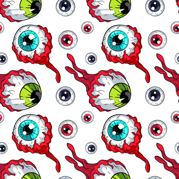 Colorful Eyeballs seamless pattern. Spooky vector illustrations for your Halloween, costume party and other designs, menu, party invitations, greeting cards, posters, cover, package, etc.