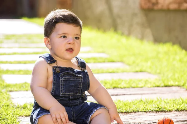 Little Boy Looking Side Outdoor Portrait Brazilian Baby — Stock Photo, Image