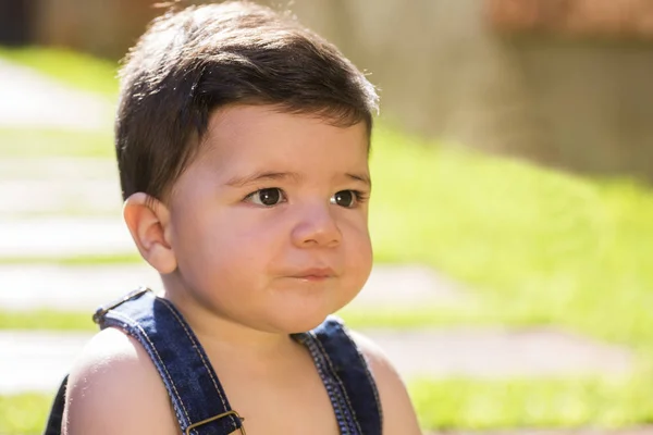 Little Boy Looking Side Outdoor Portrait Brazilian Baby — Stock Photo, Image