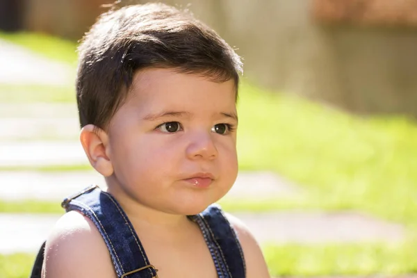 Little Boy Looking Side Outdoor Portrait Brazilian Baby — Stock Photo, Image