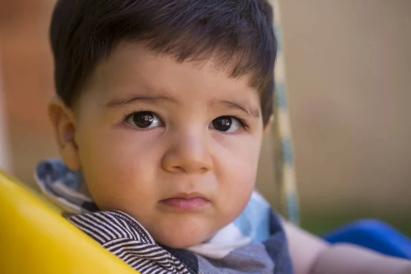 Beautiful Brazilian Baby Boy Looking Camera Serious Baby — Stock Photo, Image