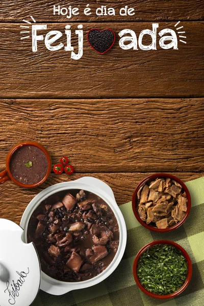 Comida Feijoada Brasileira Escrito Hoje Dia Feijoada Português Vista Superior — Fotografia de Stock