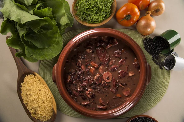 Comida Feijoada Brasileira Vista Superior Com Espaço Cópia — Fotografia de Stock