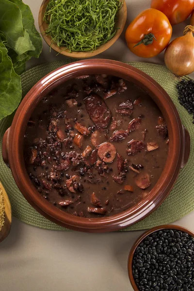 Comida Feijoada Brasileira Vista Superior Com Espaço Cópia — Fotografia de Stock