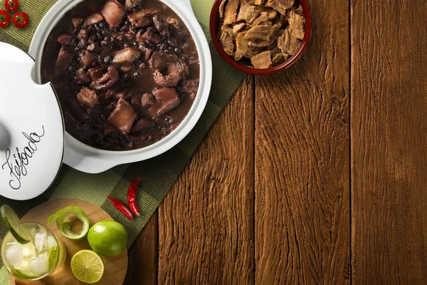 Comida Feijoada Brasileira Vista Superior Com Espaço Cópia — Fotografia de Stock