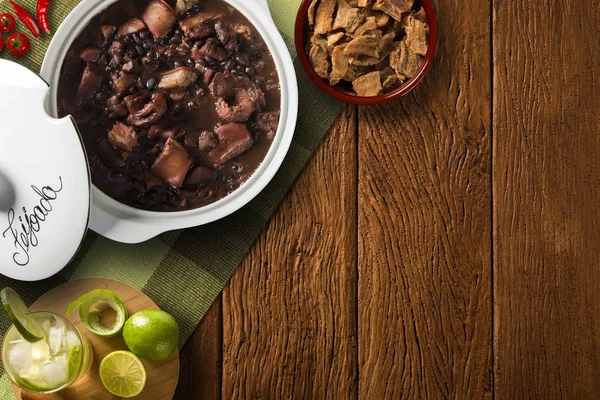 Comida Feijoada Brasileira Vista Superior Com Espaço Cópia — Fotografia de Stock