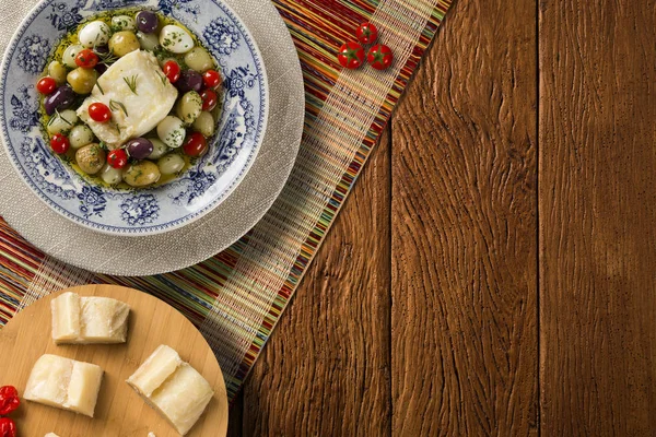 Plato Típico Portugués Con Bacalao Llamado Bacalhau Porto Una Placa —  Fotos de Stock