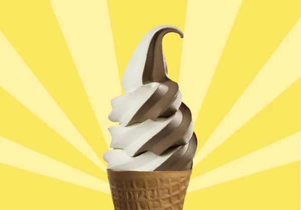 ice cream soft chocolate and vanilla with yellow design background