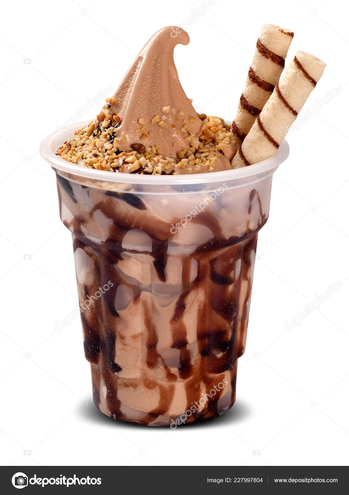 Chocolate Sundae Ice Cream Chocolate Syrup Cup White Background