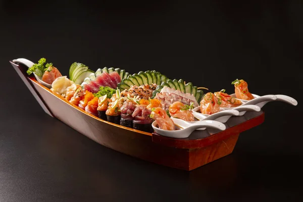 Japanese food combo in black background.