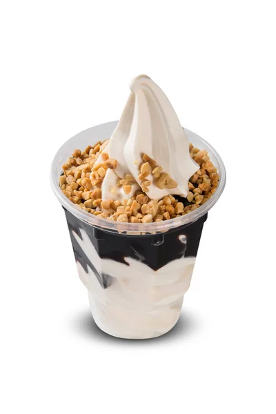 Choklad Glass Sundae Cup Vit Bakgrund Ice Cream — Stockfoto