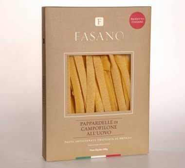 Ribeirao Preto, Sao Paulo, Brezilya. Ekim, 2018. Pappardelle di Campofilone All 'uovo fasano markası.