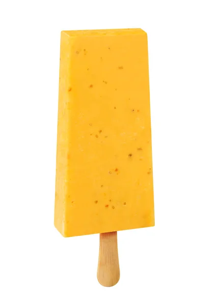 Stick ice cream mango and pepper flavor isolated on wood background. Mexican Pallets.