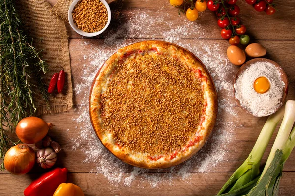 Fokhagymás Pizza Top Kilátás Háttér Közelről Hagyományos Brazil Pizza — Stock Fotó