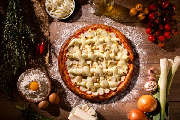 Pálma Szív Krémsajt Pizza Top Kilátás Háttér Közelről Hagyományos Brazil — Stock Fotó