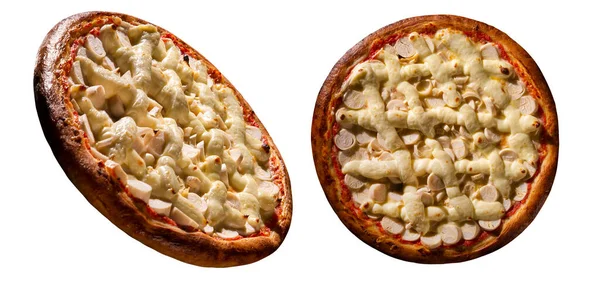 Palmherz Und Frischkäse Pizza Draufsicht Auf Weißem Hintergrund Nahaufnahme Traditionelle — Stockfoto