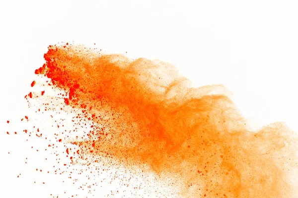橙色粉末 Splatted 在白色背景下分离的抽象 彩色粉末爆炸 — 图库照片
