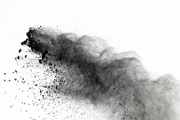Абстракция Черного Пороха Разбрызгивается Изолировать Белом Фоне Взрыв Цветного Порошка — стоковое фото