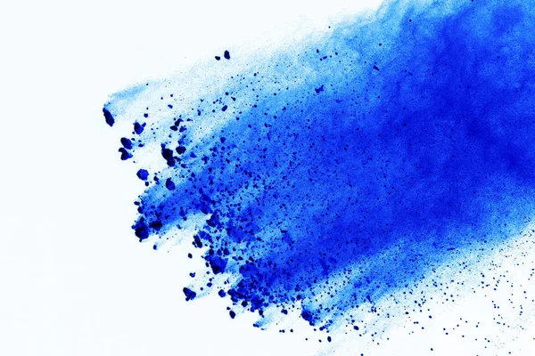 Astratto Polvere Blu Isolata Fondo Bianco Esplosione Polvere Colorata — Foto Stock