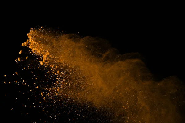 Παγώσει Κίνηση Των Εκρήξεων Χρυσό Σκόνη Που Απομονώνονται Μαύρο Φόντο — Φωτογραφία Αρχείου