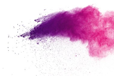 Soyut Beyaz arka plan üzerinde renkli toz patlaması. Çok renkli toz splatted izole et. Renkli bulut. Renkli toz patlayabilir. Boya Holi.