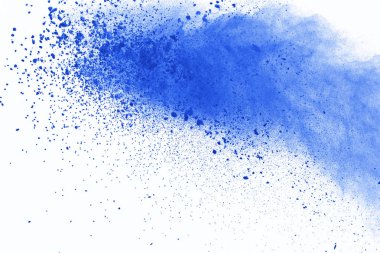 Beyaz zemin üzerine mavi toz patlama. Renkli bulut. Renk toz patlayabilir. Boya Holi.