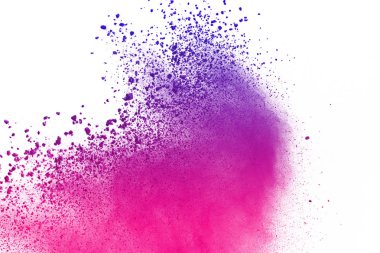 Beyaz arka plan üzerinde renkli toz patlama. Çok renkli toz splatted izole et. Renkli bulut. Renkli toz patlayabilir. Boya Holi.