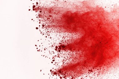 Beyaz zemin üzerine kırmızı toz soyut patlama. beyaz zemin üzerine kırmızı toz splatted abstract, kırmızı toz patlayan hareket dondurmak.