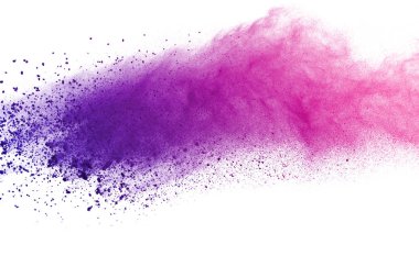Beyaz arka plan üzerinde renkli toz patlama. Çok renkli toz splatted izole et. Renkli bulut. Renkli toz patlayabilir. Boya Holi.