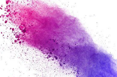 Beyaz arka plan üzerinde renkli toz patlama. Çok renkli toz splatted izole et. Renkli bulut. Renkli toz patlayabilir. Boya Holi.