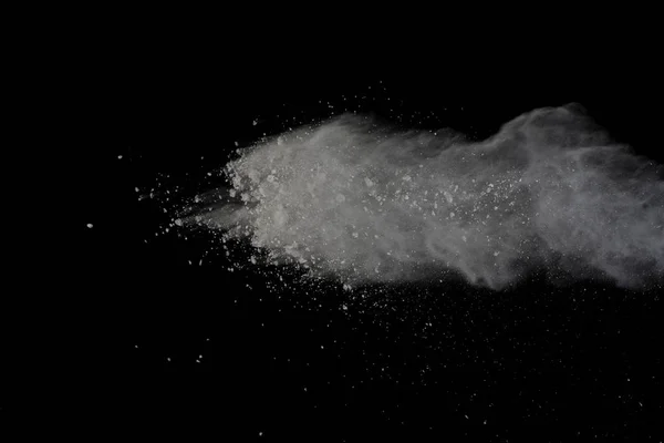 Explosión Polvo Blanco Aislado Sobre Fondo Negro Polvo Color Salpicado — Foto de Stock