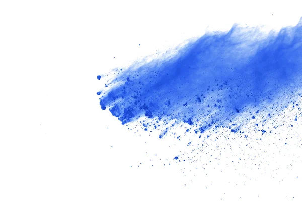 Blauwe Poeder Explosie Witte Achtergrond Gekleurde Wolk Kleur Stof — Stockfoto