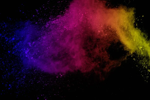 Замораживание Движения Цветного Взрыва Пороха Изолировано Черном Фоне Абстракция Разноцветной — стоковое фото